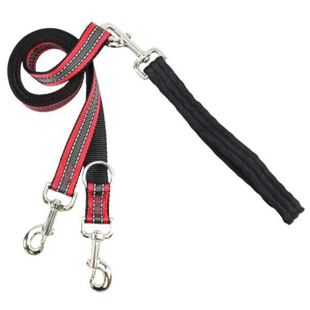 2 Hounds Design Red Reflective Black Double Connection Euro Dog Leash